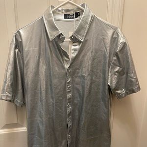 Silver metallic short sleeve shirt